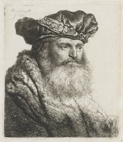 Bärtiger Mann in einem Samtbarett mit juwelenbesetzter Spange, 1637 von Rembrandt van Rijn